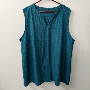 Women’s Sleeveless Teal V Neck Textured Stretchy Blouse 4XL